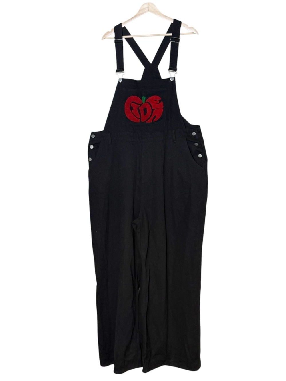 Cider NWT Black Denim Embroidered Patch Wide Leg Bib Overalls Size XXL Casual